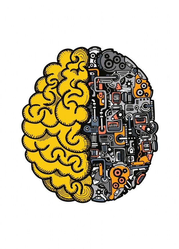 Premium Vector | Hand Drawn Vector Illustration of Human machine brain